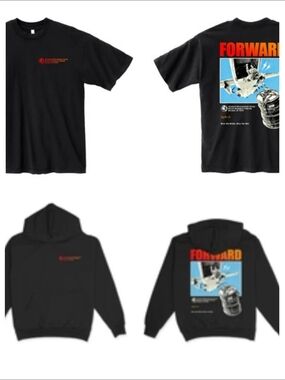 Forward Graphic Black Tee or Hoodie - Black with Red & Blue Print